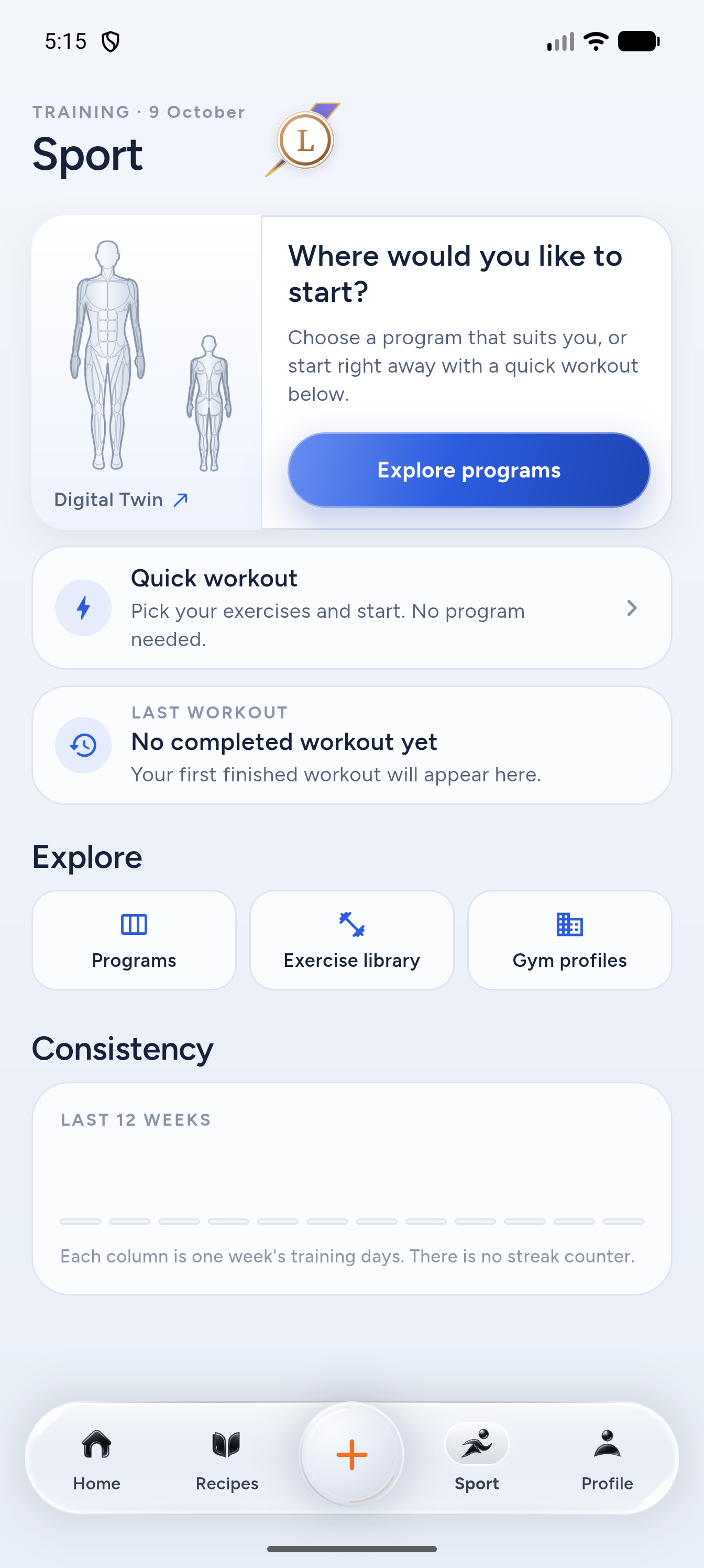 Lokmia movement and workout screen captured from the working Android app