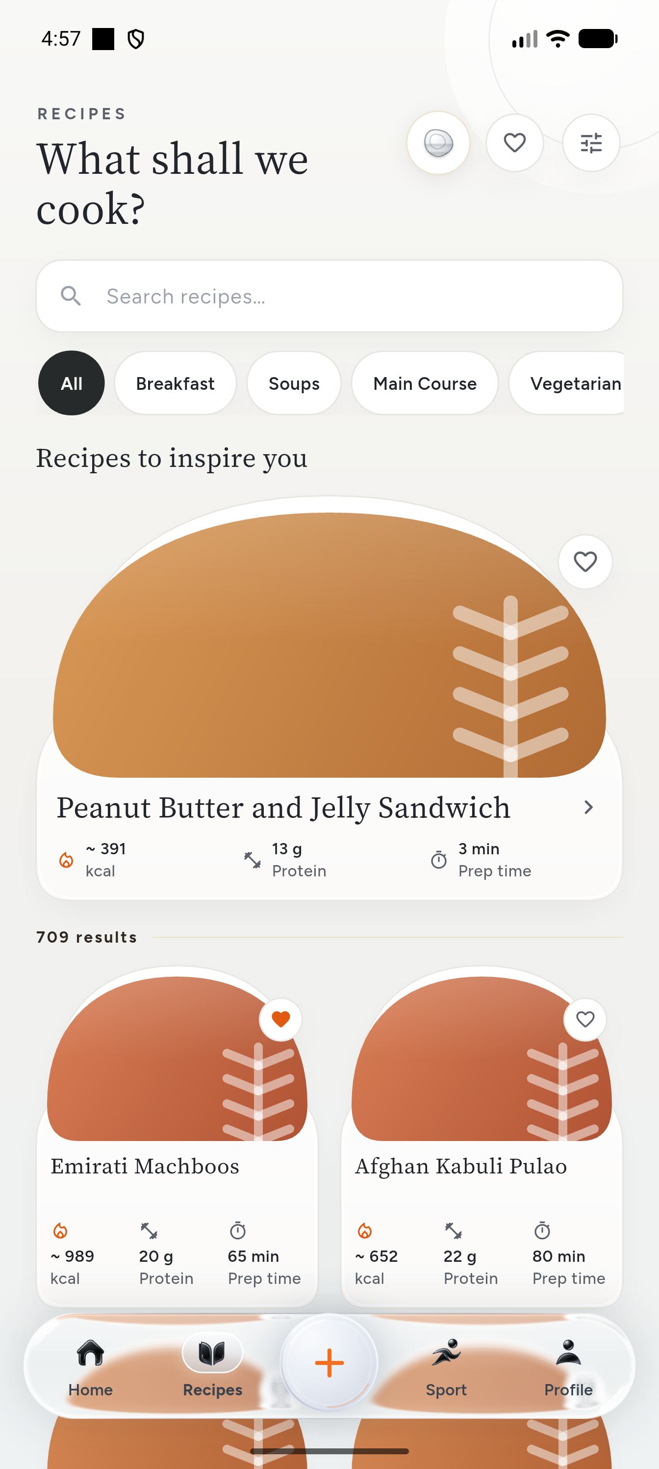 The real Lokmia recipe catalog with categories and recipe cards